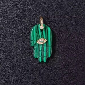 Hamsa Fatima Hand MalachiteNatural Stone Pendant Charm